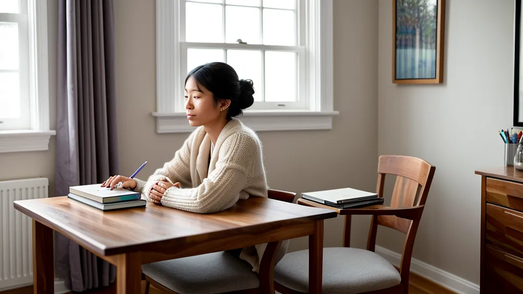 Escritorio nocturno con anime en pausa y libros de idiomas asiáticos apilados, rutina de una estudiante autodidacta de japonés.