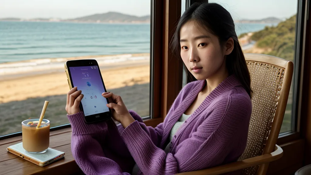 Primer plano de una mano sosteniendo un celular con el menú de ajustes en coreano.